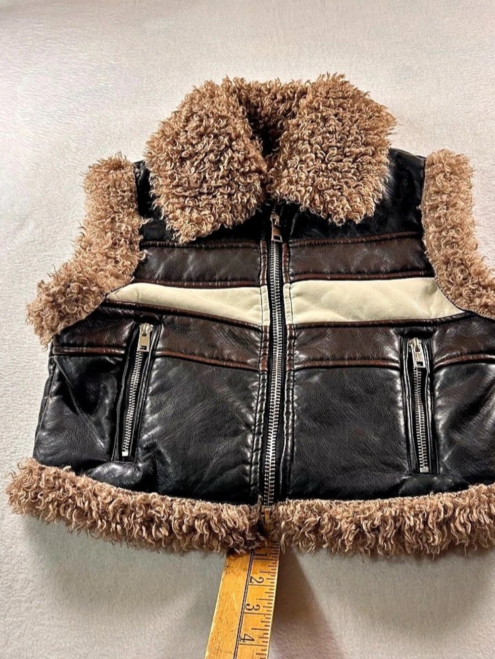 CALI 1850 Faux Leather Sherpa Moto Vest Color Block Small